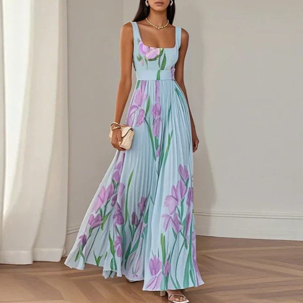 ORIAH| Vestido largo floral en línea A