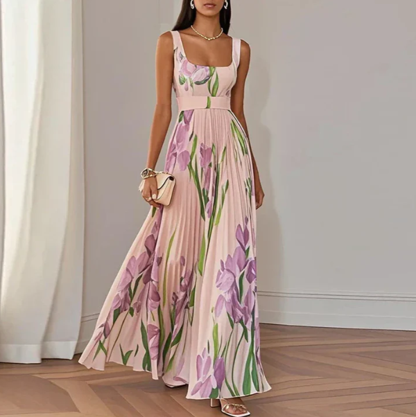 ORIAH| Vestido largo floral en línea A