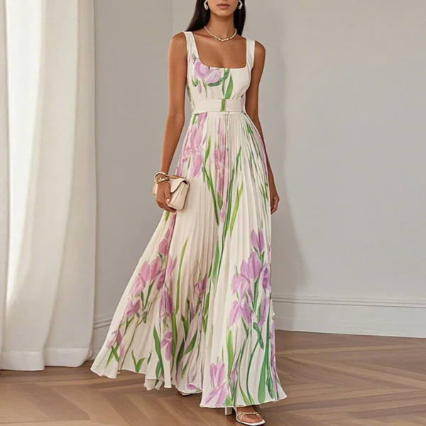 ORIAH| Vestido largo floral en línea A