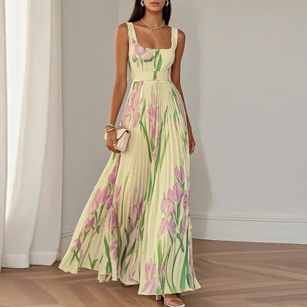 ORIAH| Vestido largo floral en línea A