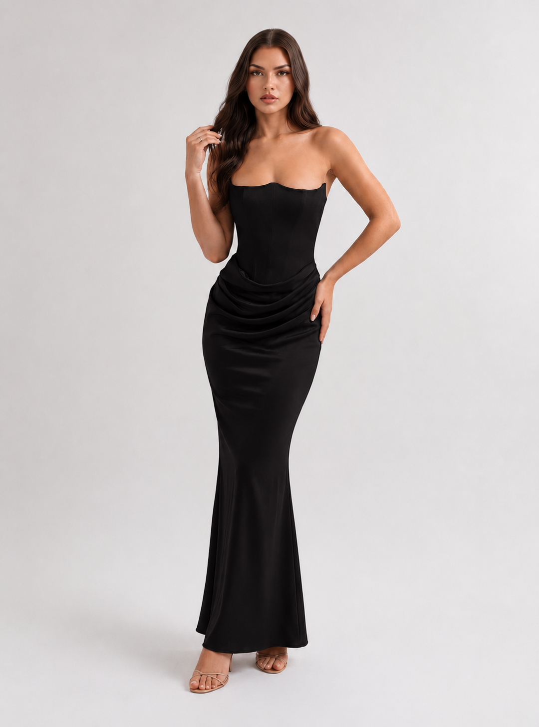 ROSA | Vestido largo con corsé sin tirantes esculpido