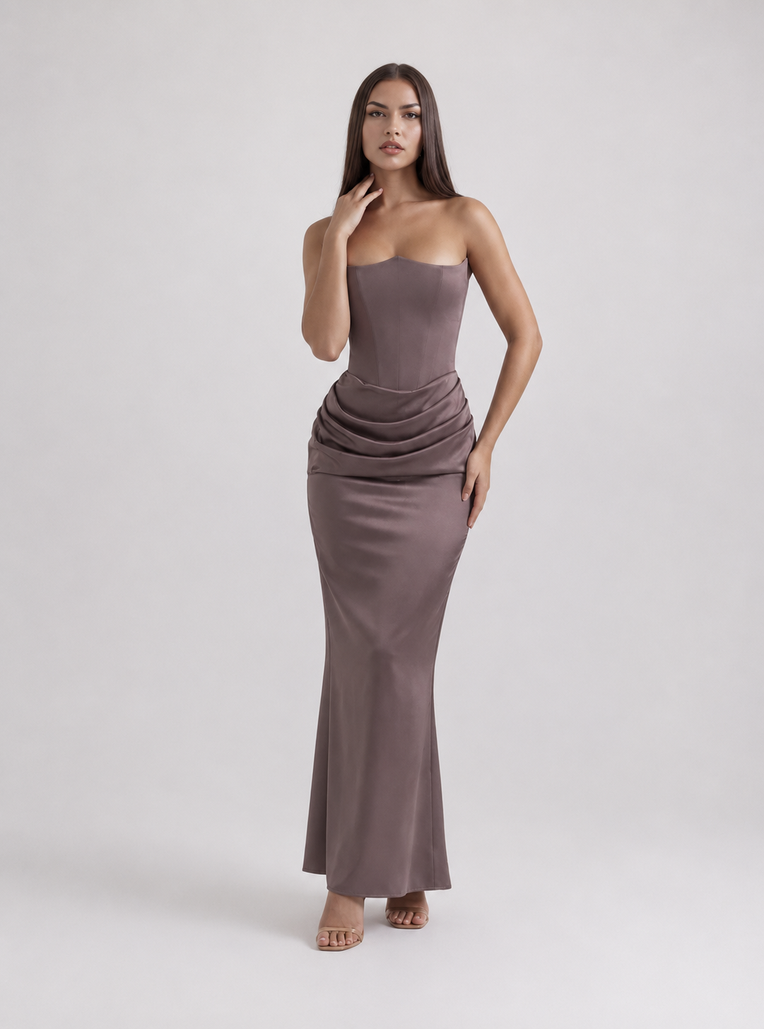 ROSA | Vestido largo con corsé sin tirantes esculpido