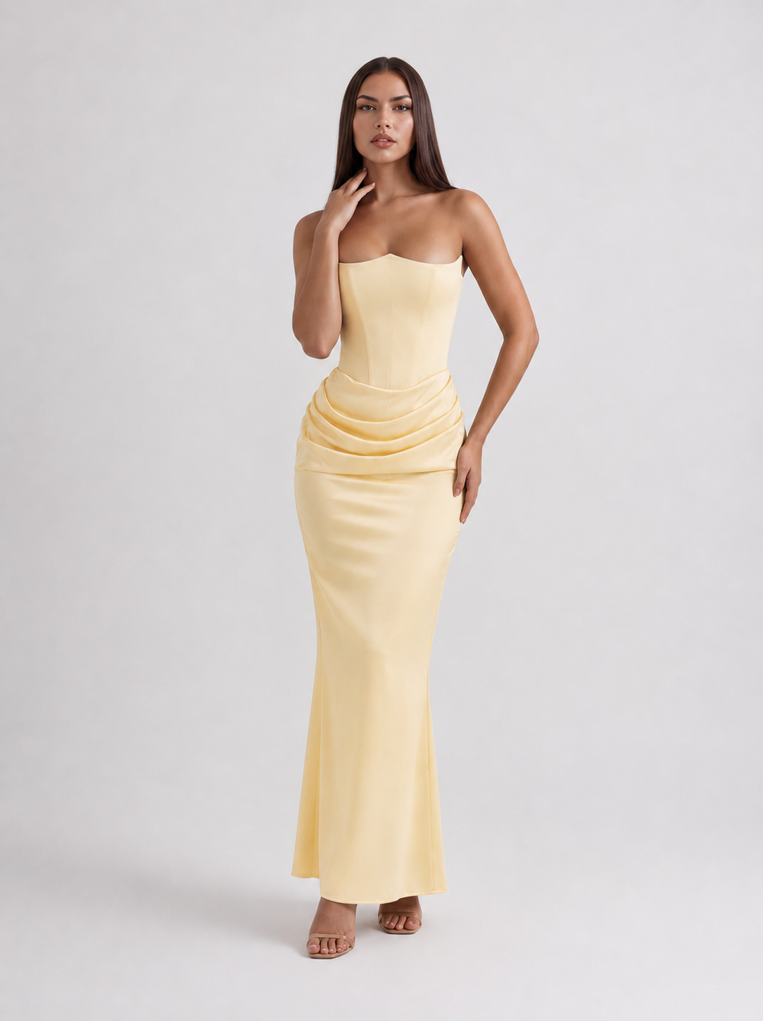 ROSA | Vestido largo con corsé sin tirantes esculpido