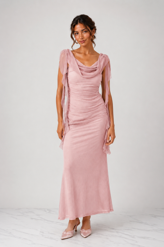 AURORA | Vestido maxi liso con cuello vuelto
