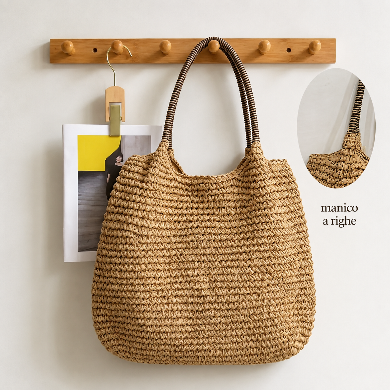 MELISA | Bolso bandolera de paja trenzada - Camel claro