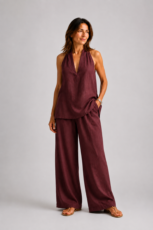 AINHOA | Traje de lino texturizado de dos piezas