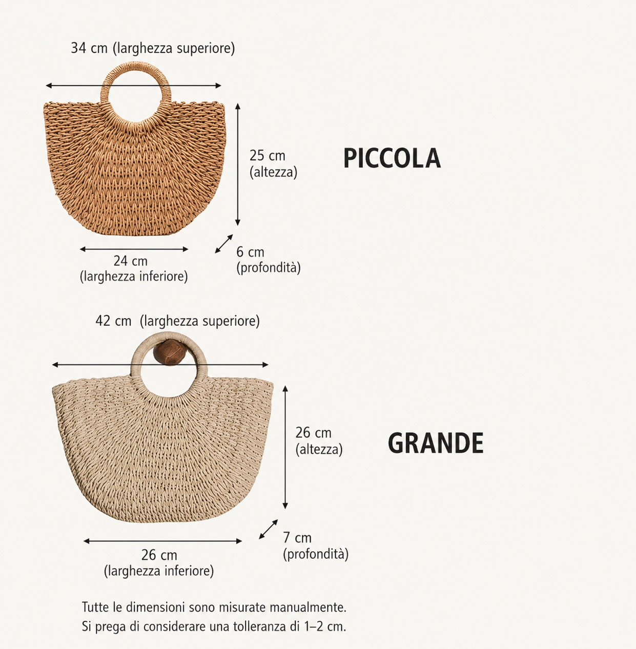 SERENELLA | Bolso en forma de media luna de paja trenzada color coñac