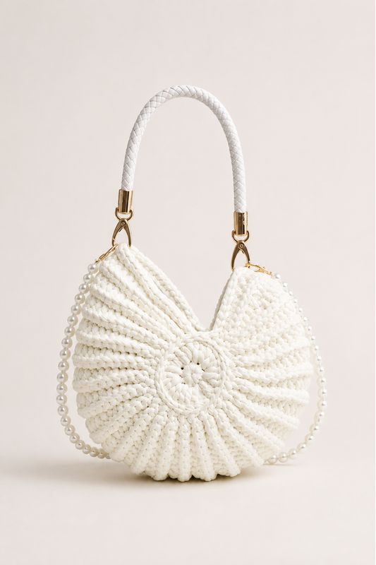 TAMARA | Bolso tote trenzado con correa de cadena - Blanco crema