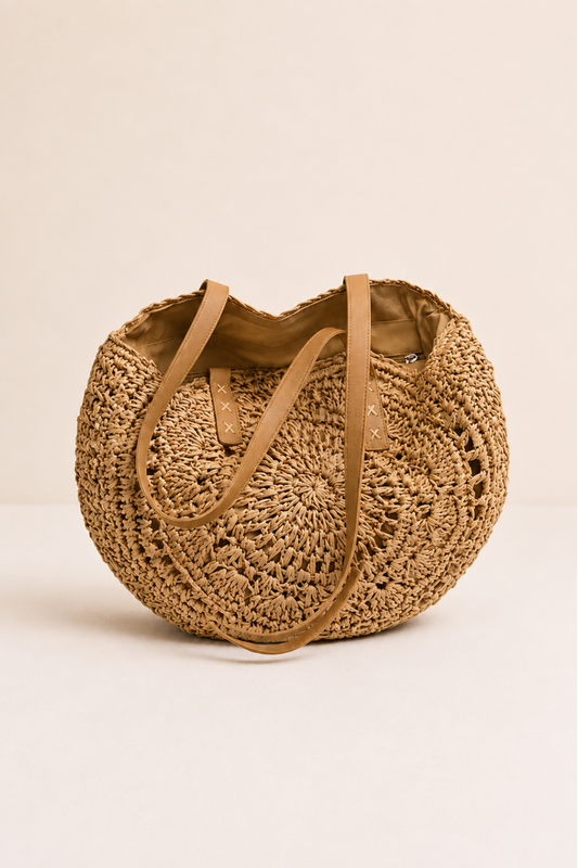 LINDA | Bolso redondo de paja trenzada - Avellana