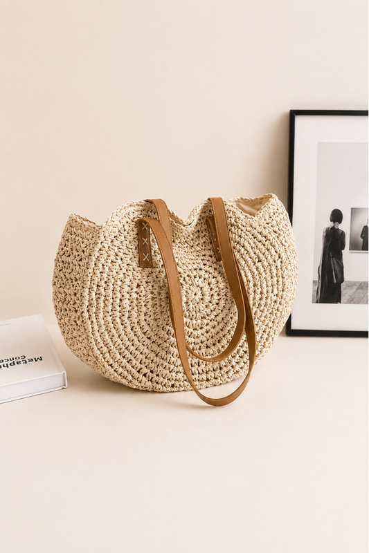 LISA | Bolso redondo de paja trenzada - Beige