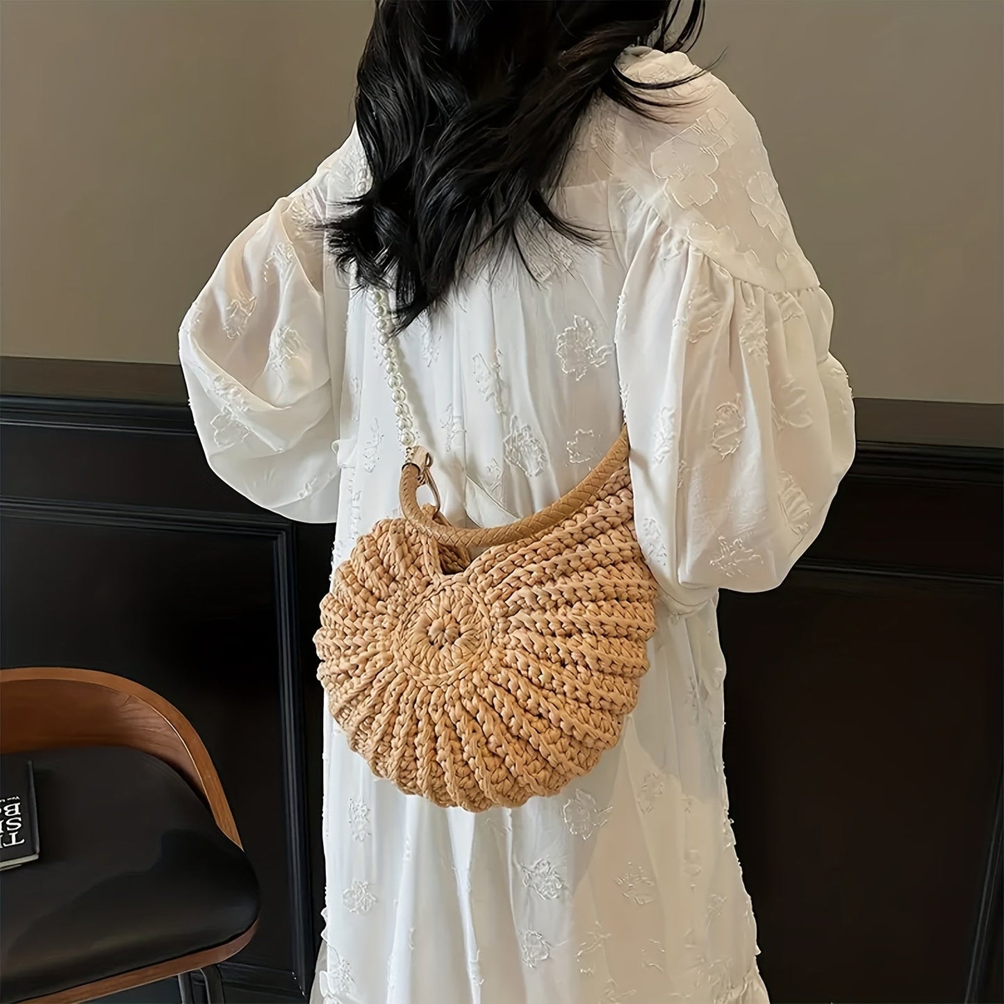 TEA | Bolso tote trenzado con correa de cadena - Camello