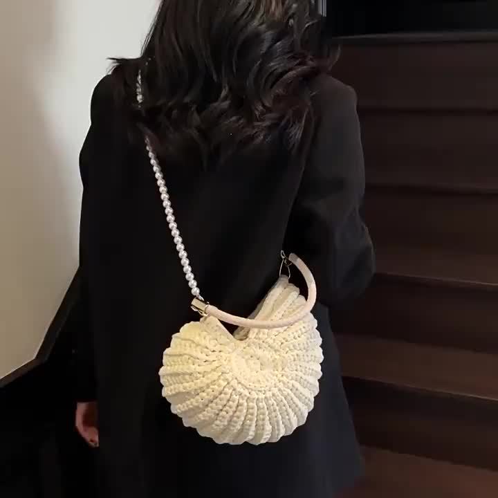 TAMARA | Bolso tote trenzado con correa de cadena - Blanco crema
